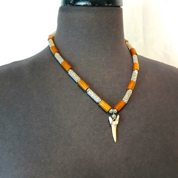 Wood, Metal and Plastic Necklace - Picture 1 of 3